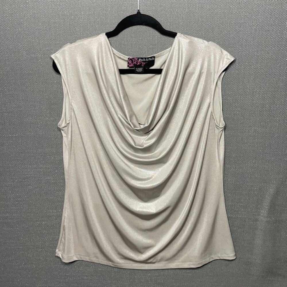 Peck and Peck Sleeveless Silver Cowl Neck Blouse Staple Capsule Shimmer XL